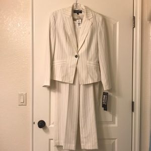 Ivory with navy pink striped suit